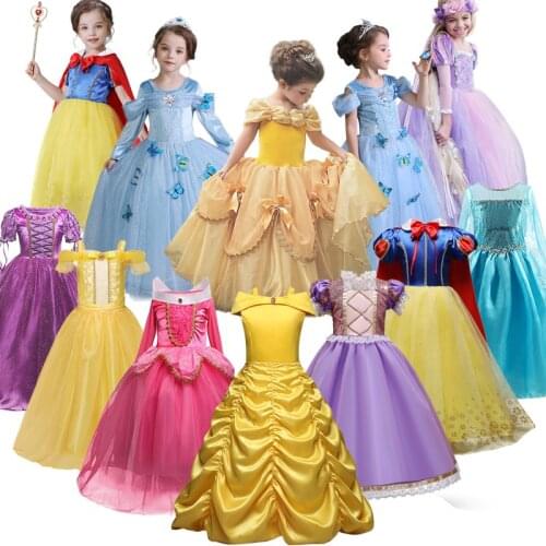 PrincessCosplay Dress Little Girls Carnival Princess Dress Up Party Children Bridesmaid Tutu Vestidos Kid Halloween Clothing