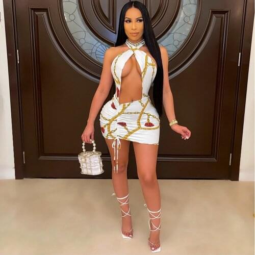 RMSFE 2021 Top Quality Street Shoot Sexy Fashion Personality Vintage Sleeveless Neck Hollow-out Tight Pocket Hip Print Dress