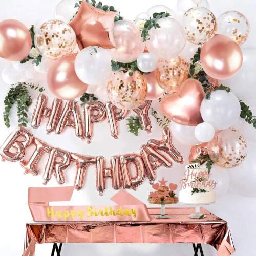 Rose Gold Birthday Party Decoration Kit Including Latex Foil Balloons Window Curtain Tablecloth Confetti for birthday decoration
