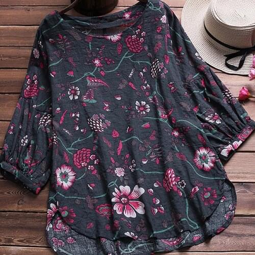 Flower Printed Blouse Women Shirts Retro Plus Size Shirt Loose Cotton And Linen Pullover Tops Summer Blouse blouses et chemises