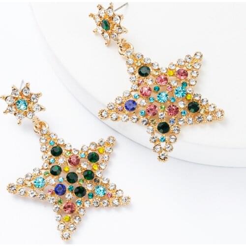Fashion Drop Colorful Rhinestone Star Earrings Crystal Dangle Earring Jewelry For Women Boucles Drop Shipping