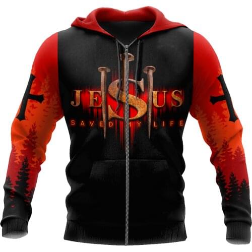 Jesus Christ Red cross 3DOver Printed Hoodie Man Women Unisex Outwear Zipper Pullover Sweatshirt Casual