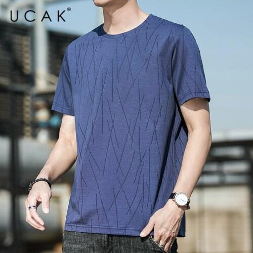 UCAK Brand Classic O-Neck Striped Short Sleeve T-Shirts Summer Fashion Style Streetwear Tops Casual Silk T Shirt Homme U5505