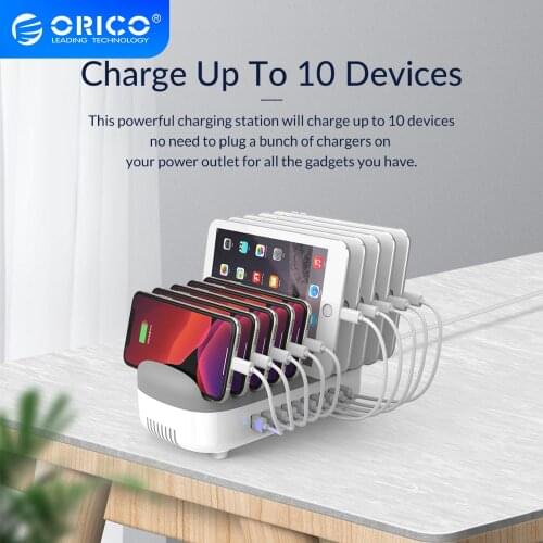 ORICO 10 Ports USB Charging Station Dock 120W 5V 2.4A USB Charger for iPhone Samsung Xiaomi Home Office Bar Tablet DUK-10P