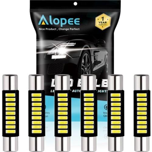 6-Pack Xenon White 28MM 1.1" 12V LED Festoon Light 4014 9-SMD Sun Visor Vanity Mirror LED Bulbs for Vehicle 3056 3057 TS-14V1CP