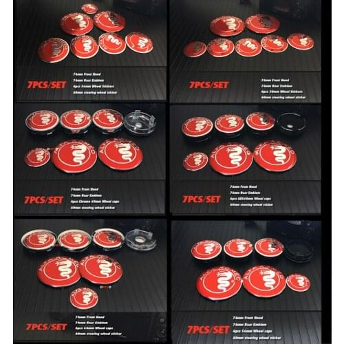 7pc 40/50/56/64/74 Mm Car Emblem for Mito 147 156 159 166 Gt Giulia Spider Auto Car Wheel Center Hub Cap Car Badge Sticker Decal