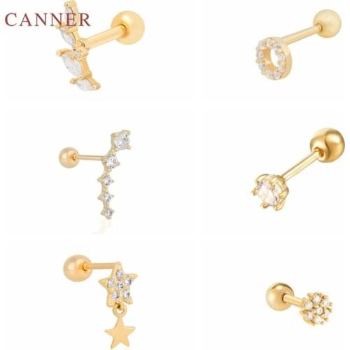 CANNER 1PC Cartilage Five Pointed Star Horse Eye Earrings For Women S925 Sterling Silver Piercing Stud Earrings Fine Jewelry