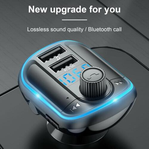 Car Wireless Charger MP3 Player Hands-free Receiver Compatible Bluetooth 5.0 FM Transmitter 2USB Quick Charging Car Adapter