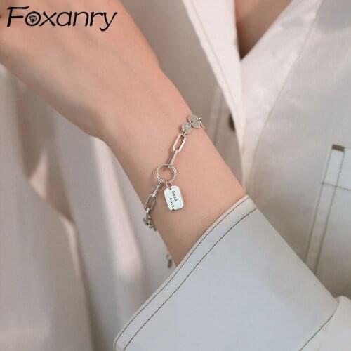 Foxanry 925 Sterling Silver Bracelets INS New Trend Punk Vintage Creative Good Luck Splicing Chain Party Jewelry Couples Gifts