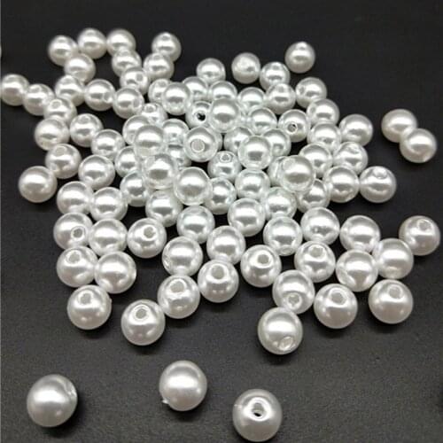 50pcs Imitation Pearl ABS Straight Holes Round Beads Diy Jewelry making Bracelet Necklace Garment Charm Hair Accessorie Findings