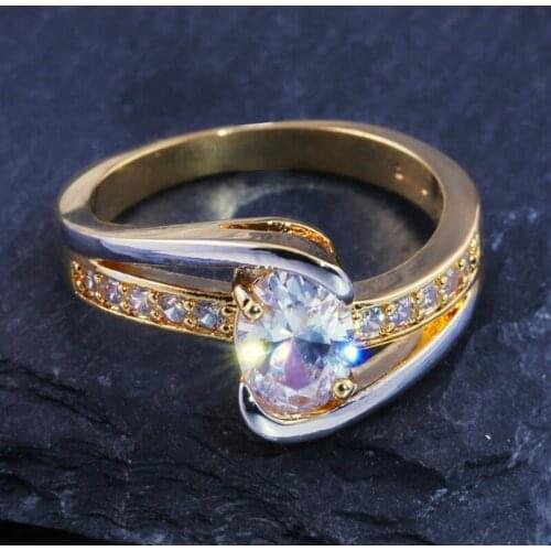 CAOSHI Trendy Style Oval Cubic Zirconia with Two Tone Ring Exquisite Valentines Day Gift for Women Girlfriend Wedding Jewelry