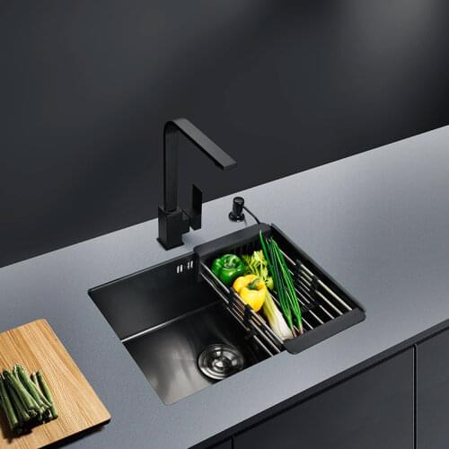 Black sink udermount or above counter kitchen sink vegetable washing basin stainless steel single bowl sinks pia black sink