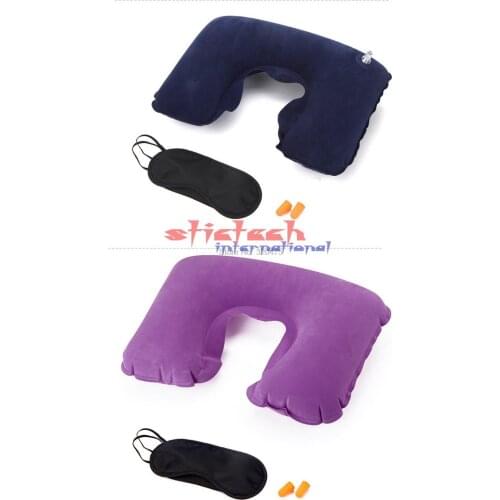 By dhl 200pcs practical 3Pcs/set Car Flight Travel Inflatable Neck Rest Cushion U Shaped Pillow Eyeshade Earplugs Home Textile