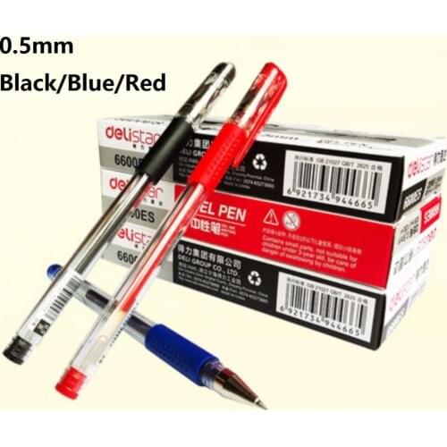 Deli Brand 0.5mm Fine Pen Black Blue Red Gel Ink Pen with Excellent Smooth Writing Point wholesale acceptable 1 3 6 12 PCS