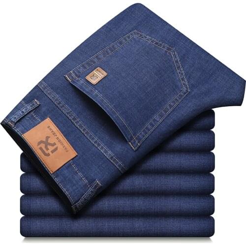 MenS Thin Ice Silk Lyocell Jeans Classic Style Business Casual Loose Straight-Leg Denim Trousers Stretch Plus Size Soft Pants