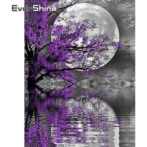 EverShine DIY Diamond Embroidery Scenic Rhinestones Diamond Painting Flower Picture Mosaic Moon Cross Stitch Decor For Home