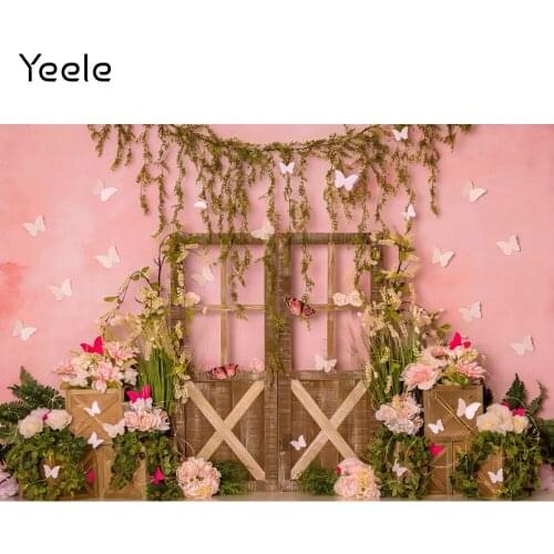 Yeele Baby Shower Backdrop Photocall Wood Door Flowers Butterfly Birthday Party Decor Photography Studio Shoot Photographic Prop