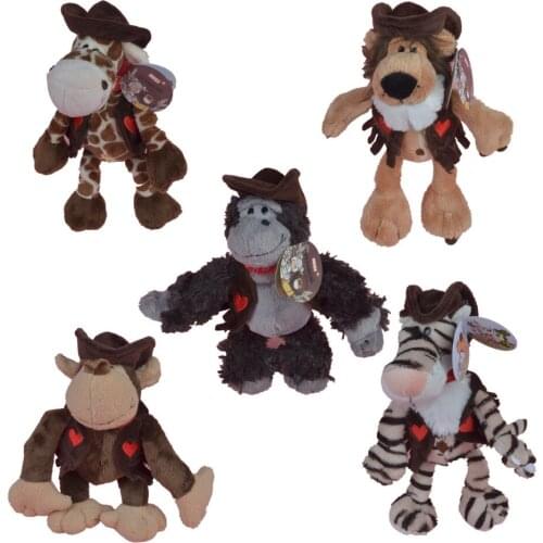 25cm Cowboy Forest Animals Stuffed Plush Toy, tiger Lion Monkey Giraffe Baby Kids Doll Gift