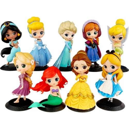 Disney Princess Toys Q Posket Frozen Elsa Anna Rapunzel Belle Snow White Action Figures Pvc Model Collection For Girl Gift