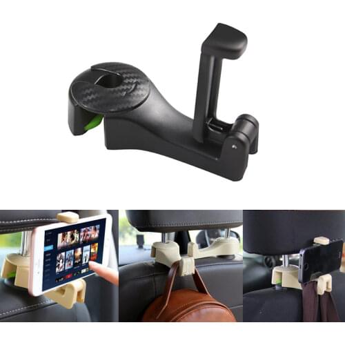 Car Hooks Car Seat Hooks with Phone Holder Universal Car Headrest Hooks Hanger for Hanging Purse, Bag, Cloth, Grocery 1PCS