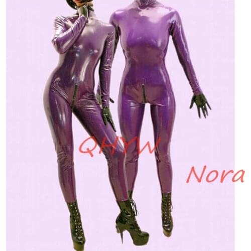 Latex Catsuit Pure 100% Rubber Bodysuit Purple Full Cover Suit with Back Zipper Crotach Zipper Size XXS-XXL (no Gloves)