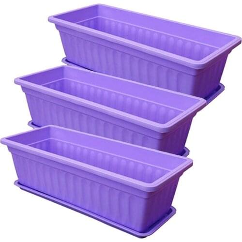 Hot XD-3Pcs 17 Inches Purple Flower Window Box Plastic Vegetable Planters for Window Sill, Patio, Garden, Home Decor, Porch