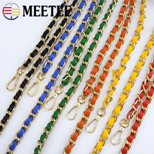 Meetee 1pc/2pcs 120cm Color Pu Leather Metal Chain Strap Buckles DIY Bags Shoulder Snap Hook Leathercrafts Hardware Accessory