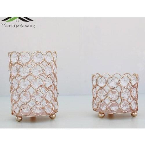 Metal Candle Holders With Crystals Stand Pillar Holder Romantic Gold Candlesticks For Wedding Decoration 10Pcs/Lot 02502