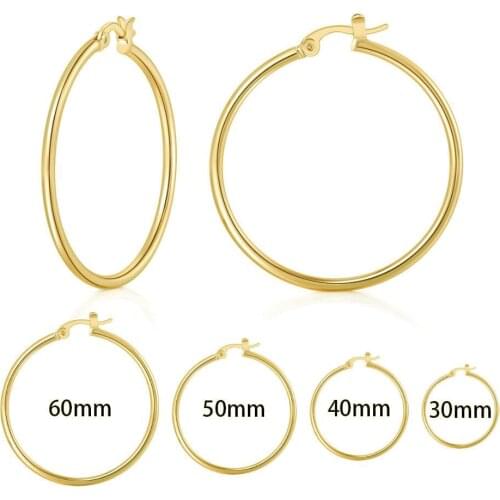 MxGxFam 34/5/6cm Yellow White Rose Gold Plated Smooth Circle Hoop Earrings For Women Fashion Jewelry all Size all Color