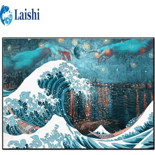 5D DIY Kanagawa, Japan Diamond Painting Cross Stitch Kit Full Drill Embroidery Mosaic Picture Of Rhinestone Gift Home Decoration