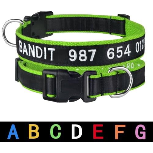 Nylon Embroidered Custom Personalized Dog Collar Pet Collars Adjustable Puppy Nameplate ID Collar Small Medium Large Green