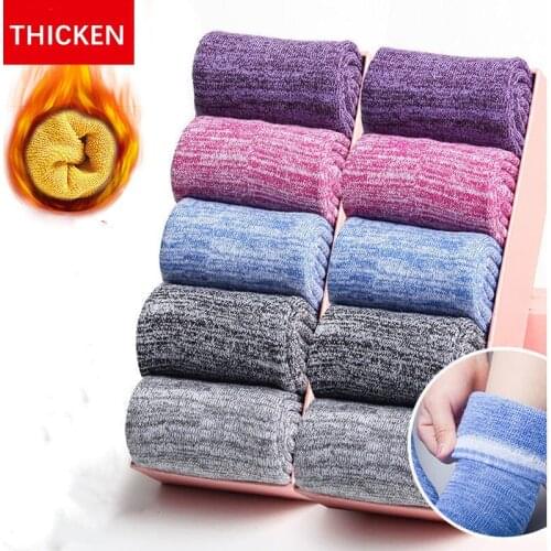 10 Pairs/ Winter Warm Socks Solid Color ThickCasual Plus Velvet Cotton Socks Autumn Wild Ladies Socks Solid Color Snow Socks