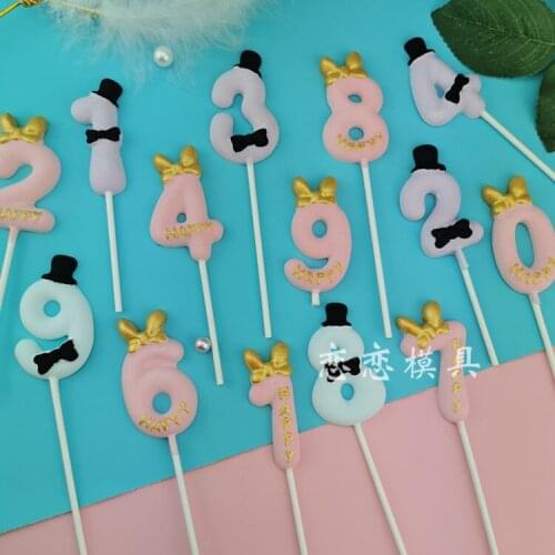 2021new Bowler Hat Number Bow Figure Silicone Mold Fondant Chocolate Candy Moulds For Cake Decoration Baking Tool
