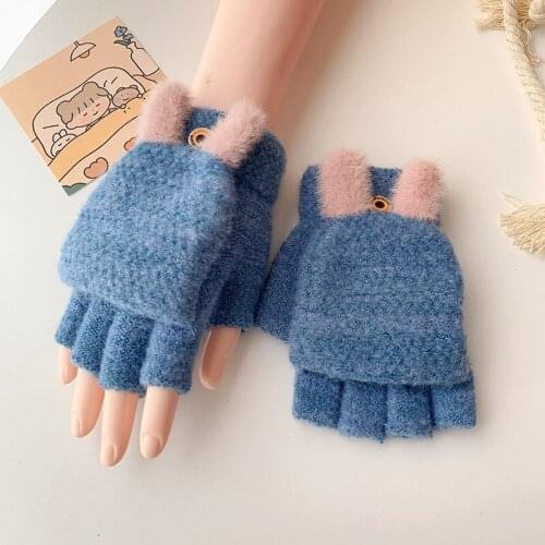 2021 New Knitted Flip Fingerless Exposed Finger Thick Gloves Winter Warm Wool Without Fingers Flexible Mittens Glove Men Women