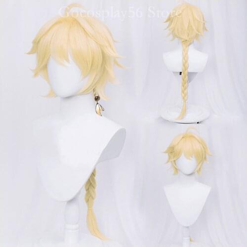 Genshin Impact Traveler Aether Wig Cosplay Pale Blonde Long Braids Heat Resistant Hair Adult Halloween Role Play AC