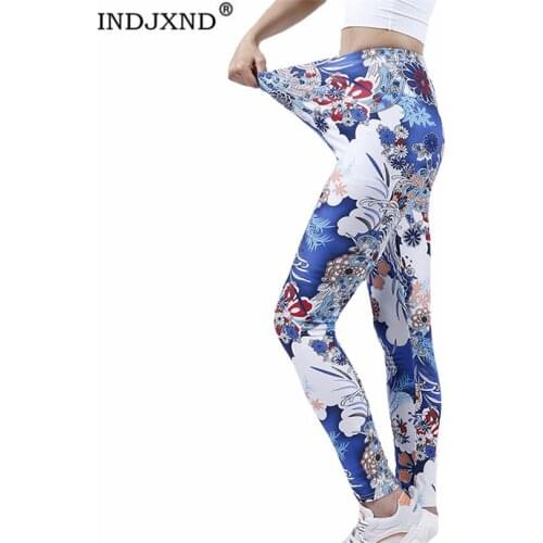 LJCUIYAO Casual Women Leggings High Waist Push Up Patchwork Colored Flowers Print Ankle Length Spandex Fitness Femme Clothes
