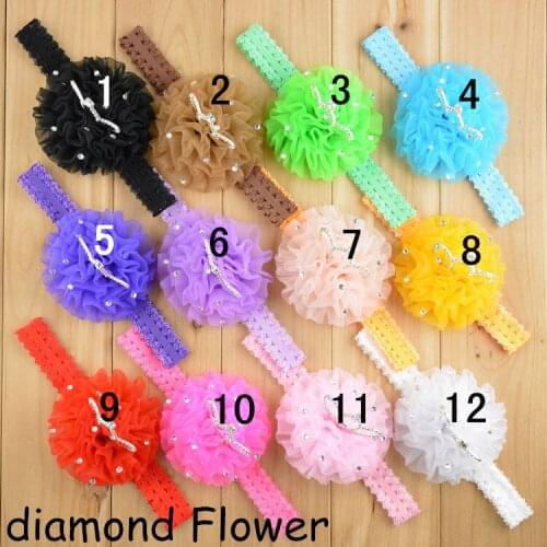 Hot Sale 3.5inch Princess Crown Headband Diamond with Chiffon Flowers Hairband Accessories Free Shipping 10pcs/lot FDA67