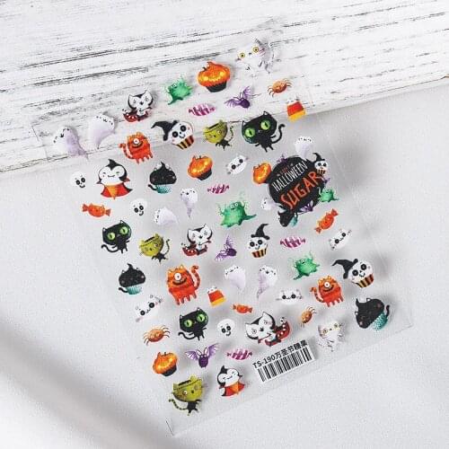 Halloween 5D Relief Nail Art Water Sticker Set Anime Zombie Bride Bone Decals Gel Polish Slider Accessories Nail Decorations