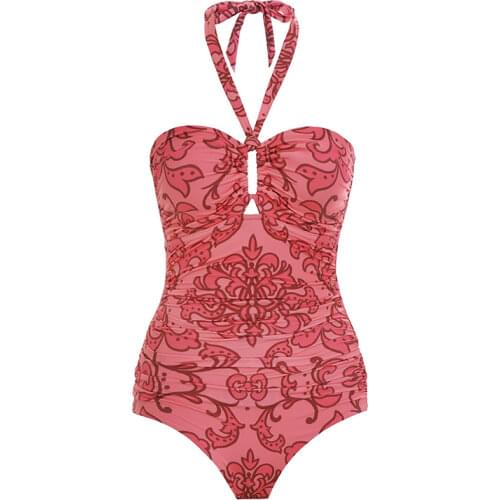 Sexy Printed Floral Swimsuit Womens High Waist watermelon red Halter Bandage Brazilian Swimsuit 2021 Beach Swimming Leotard
