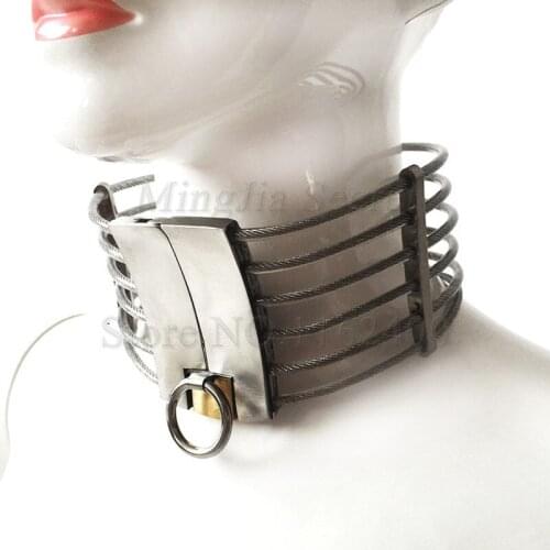 Stainless Steel Neck Collar with Lock,Fetish Slave Role Play Bondage Collar Choker Adult Games Sex Toys For Women Man Couples
