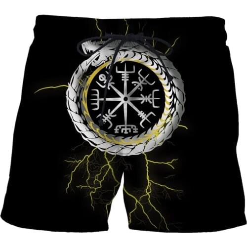 2021 New Summer Men Board Shorts 3D Print Tattoo Viking Fashion Mens Bermuda Beach Shorts Black Trousers Plus Size Quick Dry