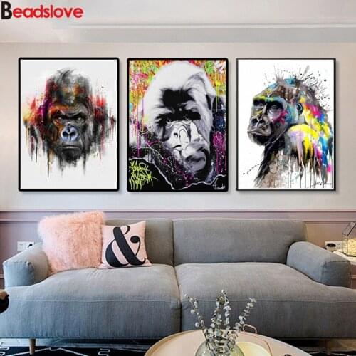 Triptych Street Art Diamond Painting Graffiti Monkey Gorilla Wall Pictures Diamond embroidery For Kids Room Home Poster 3pcs