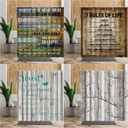 Creative Wooden Wall Art Print Shower Curtain English Sentence Letter Theme Home Decors Waterproof Bath Fabric Bathroom Curtains