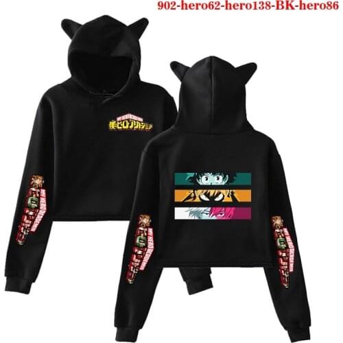 Anime My Hero Academia Fashion Cat Ear Hoodies Cat Crop Women Casual Hoodie Harajuku Sweatshirt Hip hop Kpop Streetshirt Female