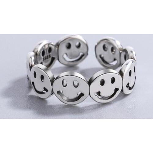 Vintage Smiling Face Finger Rings for Women Girl Punk Hip Hop Opening Adjustable Ring Weaving Rings Statement Jewelry Gift