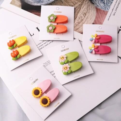 2pcs/lot Girls Color Hair Clips Cute Flower Barrettes Fashion Hairpins For Women Kids Headwear Hair Accessories Styling Tools