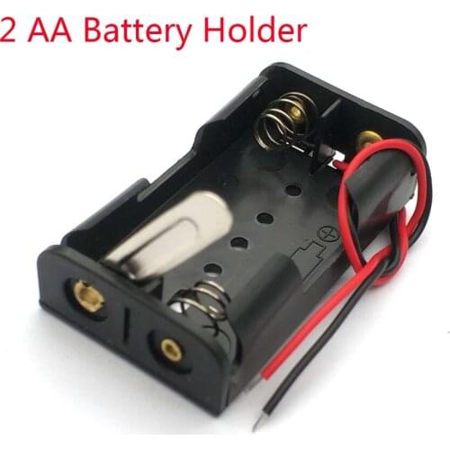 Wired 2 X 1.5V AA Battery Holder Plastic Case Storage Box Black with Metal Plate Robot Experiment