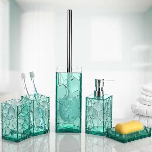 5pcs/set Glass Crack Style Bathroom Accessories Set Toothbrush Holder Cup Soap Dispenser Soap Dish Toilet Brush Holder