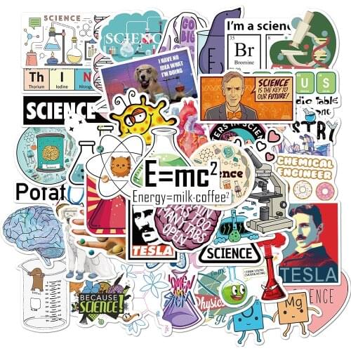 50pcs Funny Science Lab Stickers Physics Chemistry Biology Experiment Sticker Decals for Kids Student Laptop Computer Case Phone