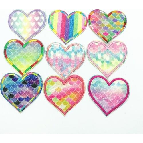 90pcs Mix Color Patches Shine Heart Rainbow Patch with Hat DIY Girl Embroidered Patches Iron On Applique Embroidery 6.6*6.5cm